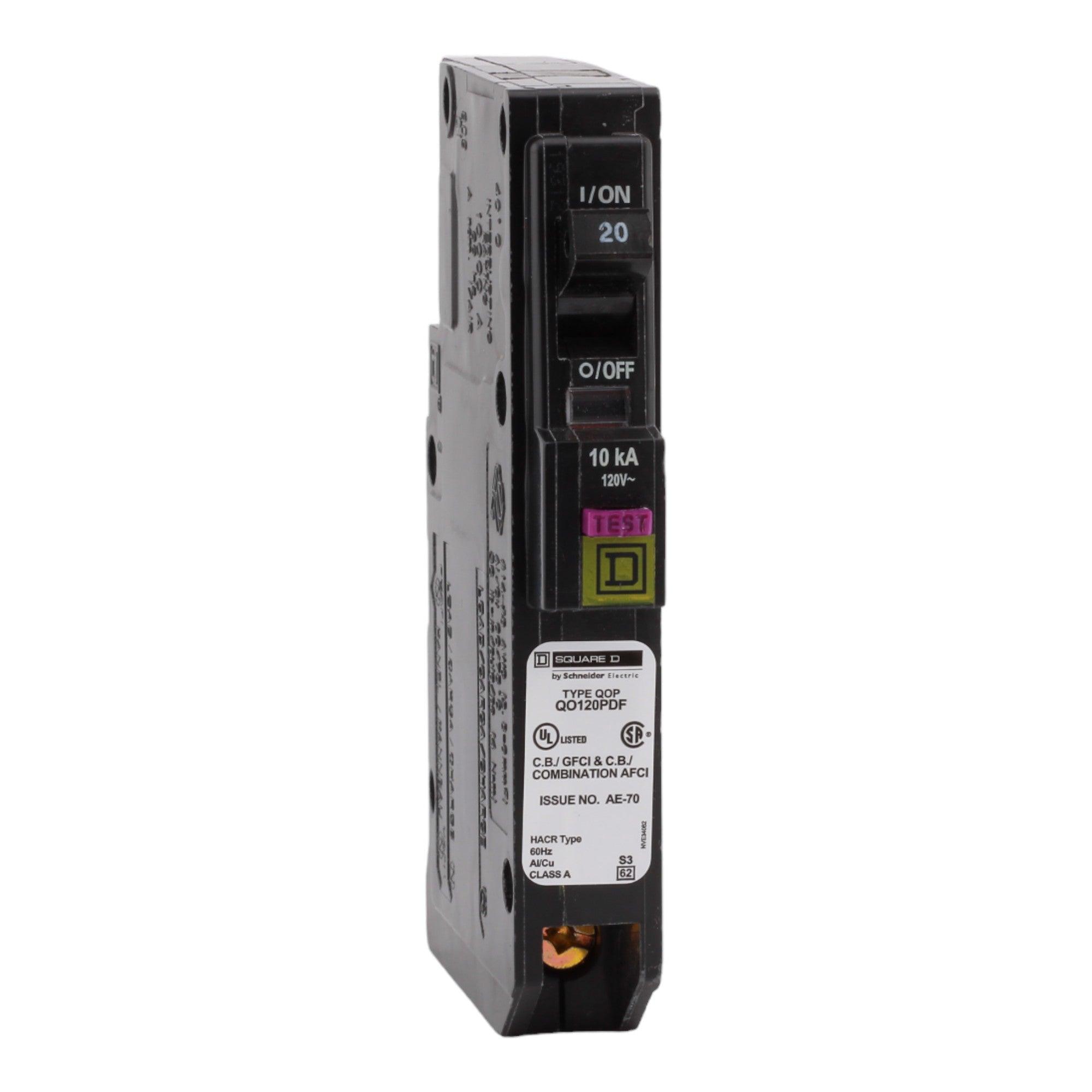 Square D QO120PDF 20 Amp Single Pole 120V Plug-On Neutral AFCI/GFCI Dual Function Circuit Breaker UL - Image 2
