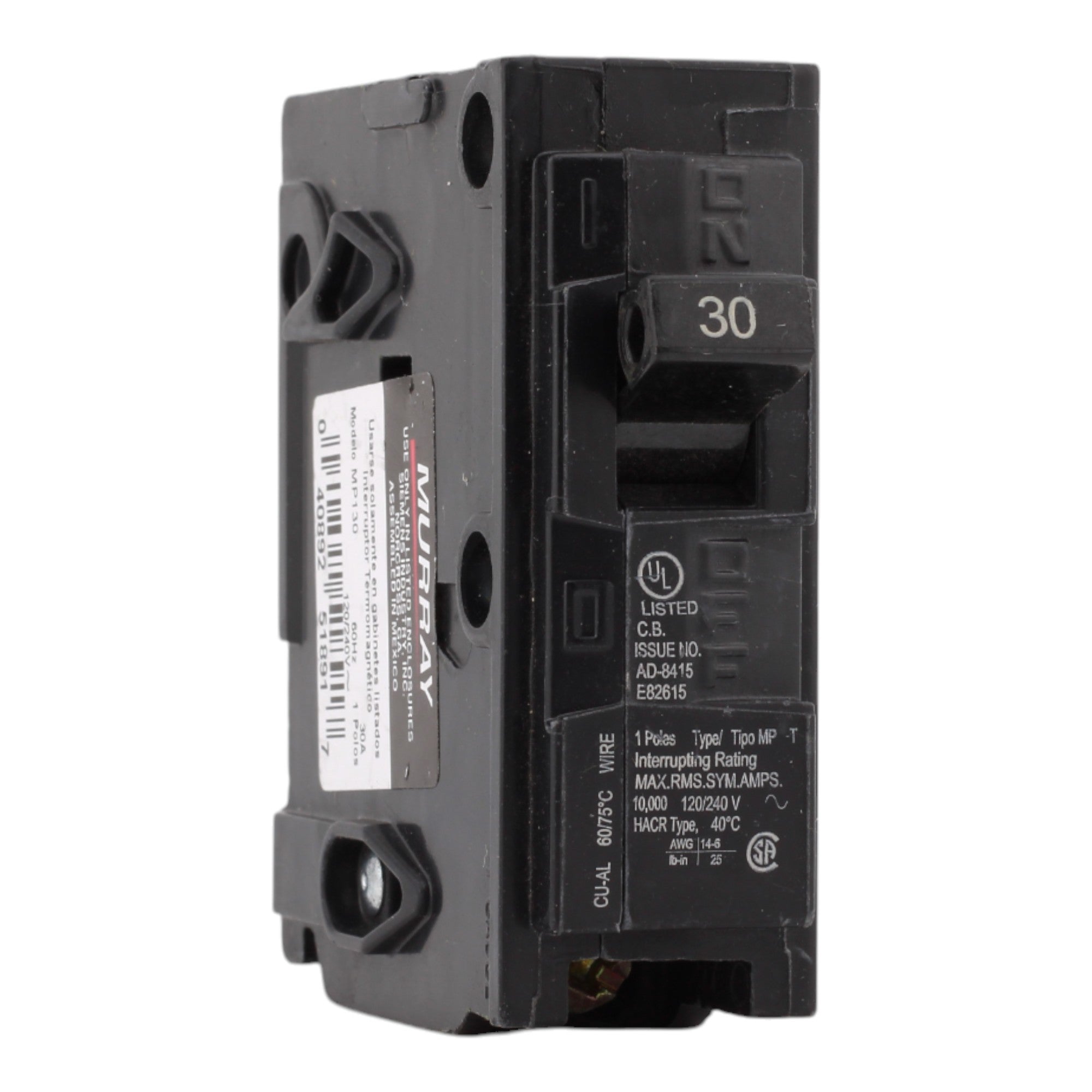 Murray MP130 30A 120V 1-Pole Miniature Thermal Magnetic Circuit Breaker, Compatible with Murray and Siemens Load Centers