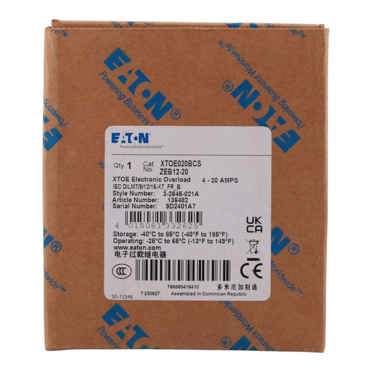 Eaton XT IEC XTOE020BCS 4-20A 45mm Electronic Overload Relay - Image 3