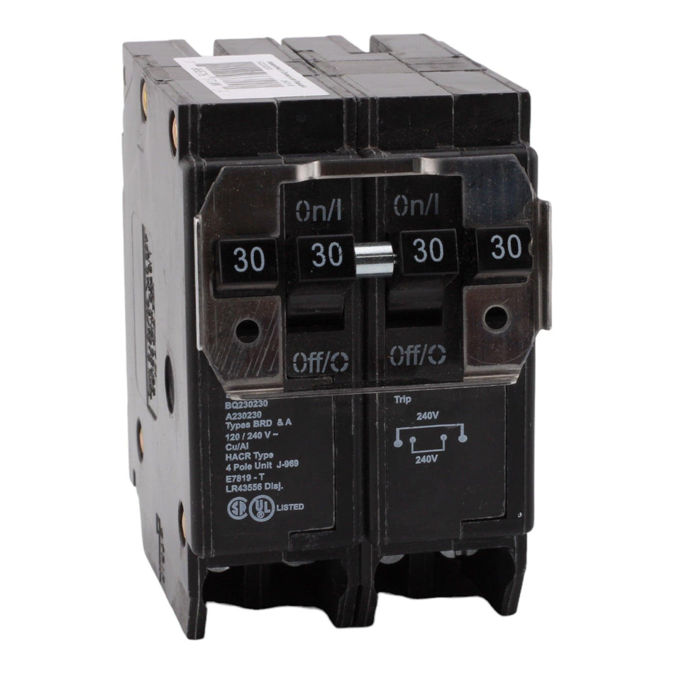Eaton BQ, BQ230230, 30A/30A, 2P/2P, 120/240V, Quadplex, Circuit Breaker - Image 2