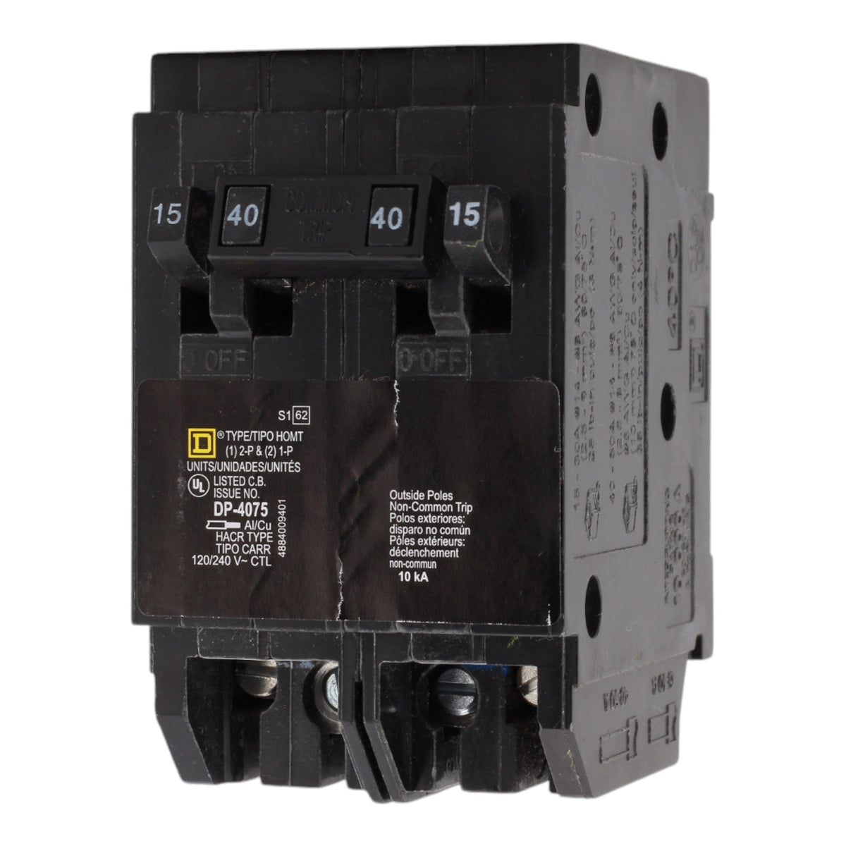 Square D HOMT1515240 15/15/40A 120/240V Quad Tandem Circuit Breaker, Plug-In, 10kA Interrupt, for Homeline Load Centers - Image 3