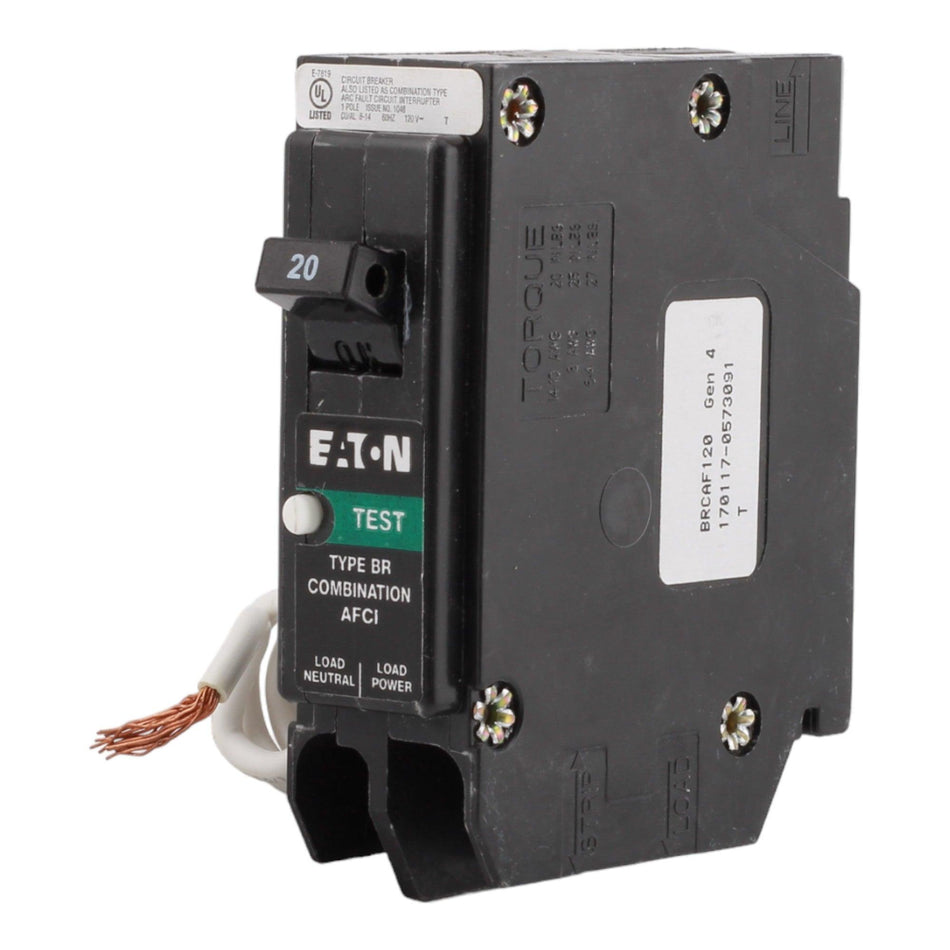 Eaton BRCAF120 20 Amp Single Pole 120V Pigtail-Neutral AFCI Arc Fault Circuit Breaker UL - Image 2