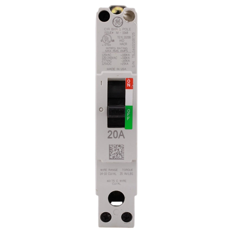 GE TEY, TEYL1020B, 20A, 1P, 480/277V, 65kAIC, Bolt-On, Lighting Panel Circuit Breaker - Image 2