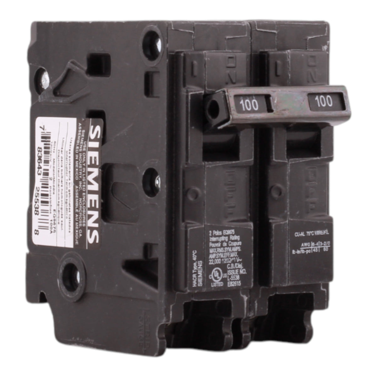 Siemens EQ9675 100A 2P 240V Main Circuit Breaker
