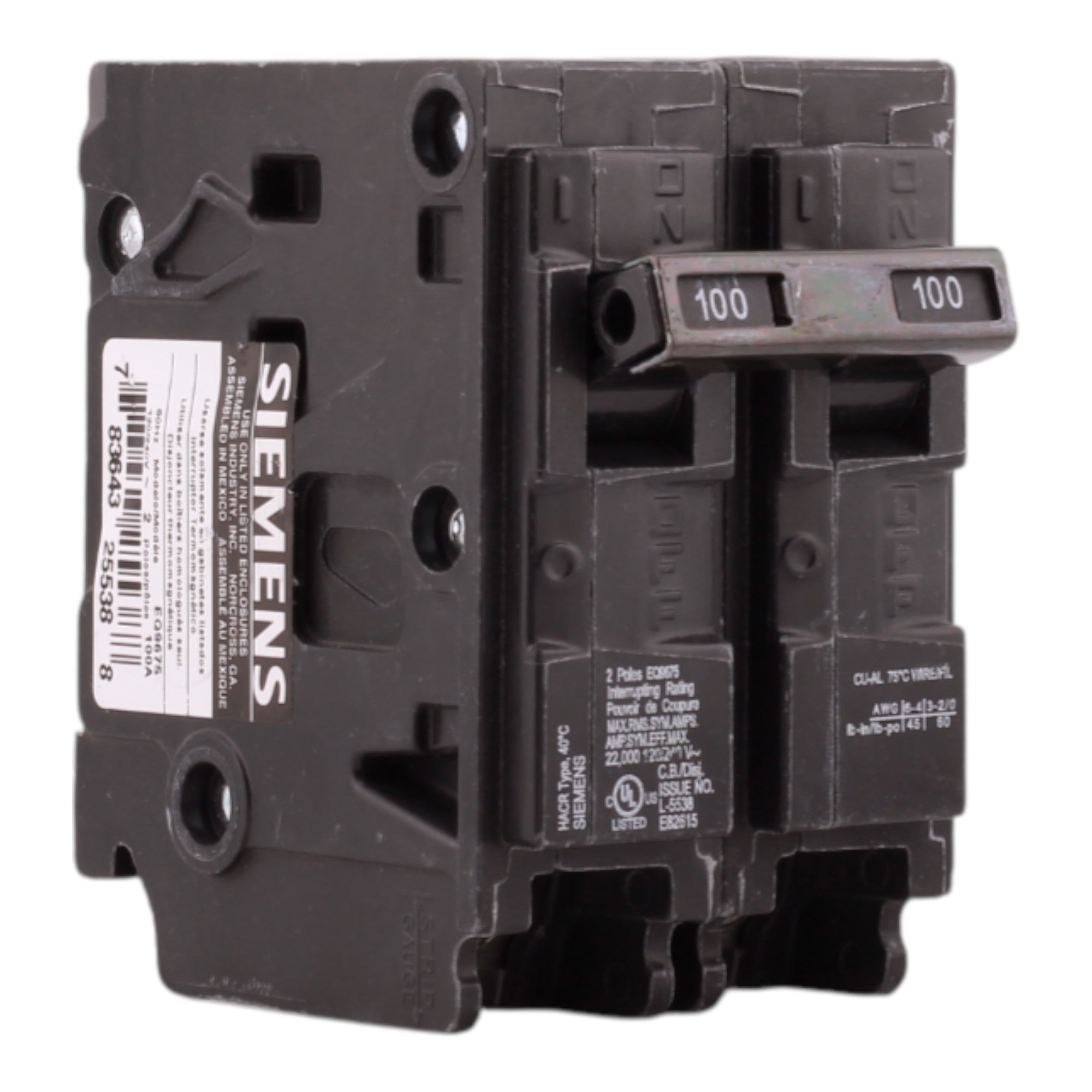 Siemens EQ9675 100A 2P 240V Main Circuit Breaker