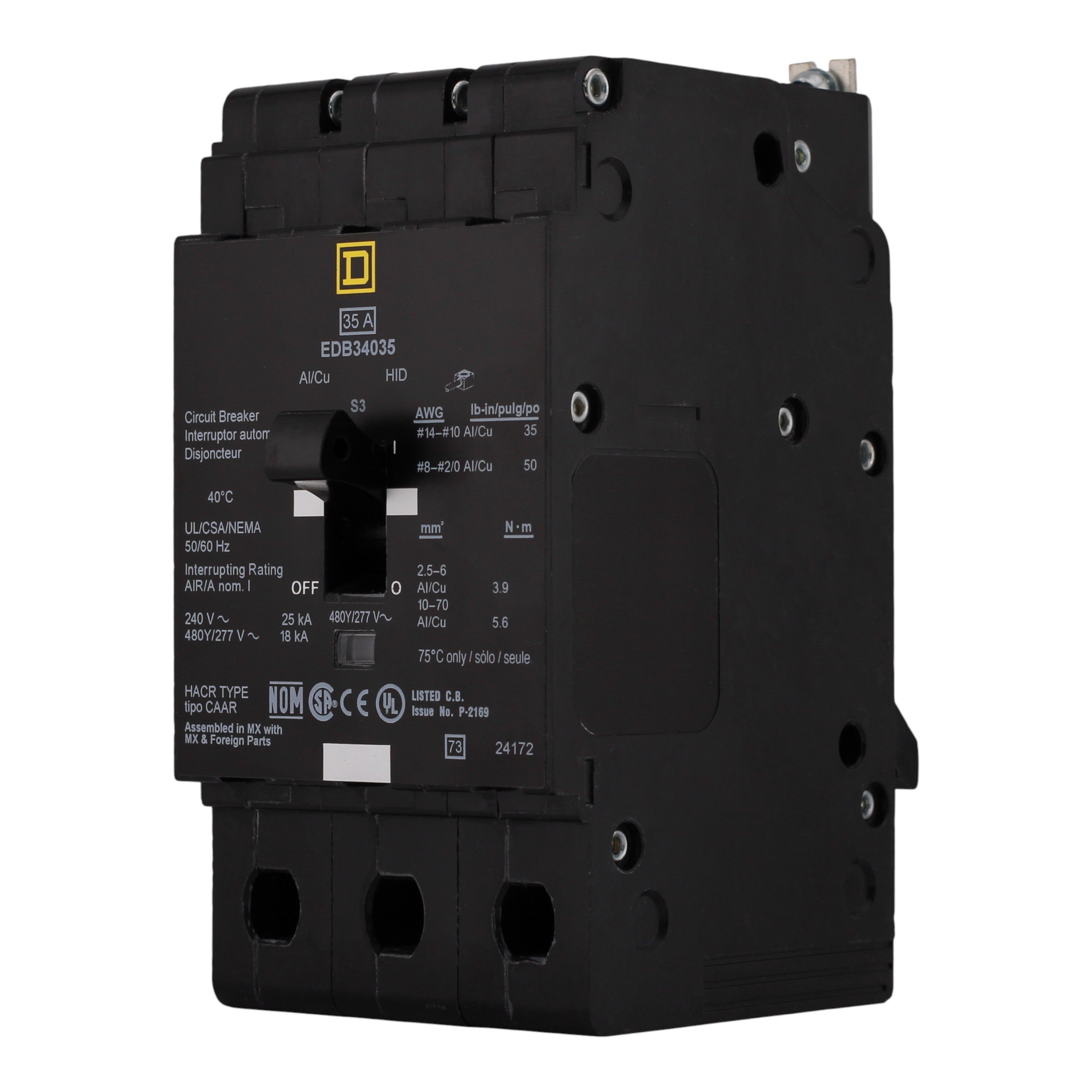 Square D E-Frame EDB34035 35A 3P 480Y/277V Thermal-Magnetic Bolt-On Circuit Breaker - Image 2