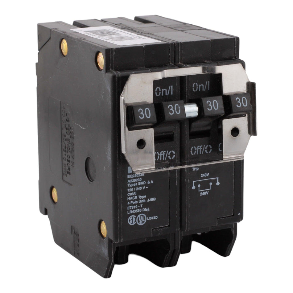 Eaton BQ, BQ230230, 30A/30A, 2P/2P, 120/240V, Quadplex, Circuit Breaker