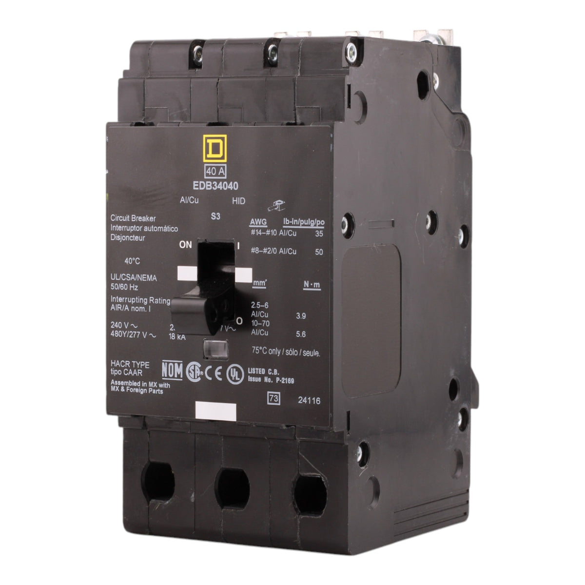 Square D EDB34040 40A 3P 480Y/277V E-Frame Circuit Breaker - Image 6