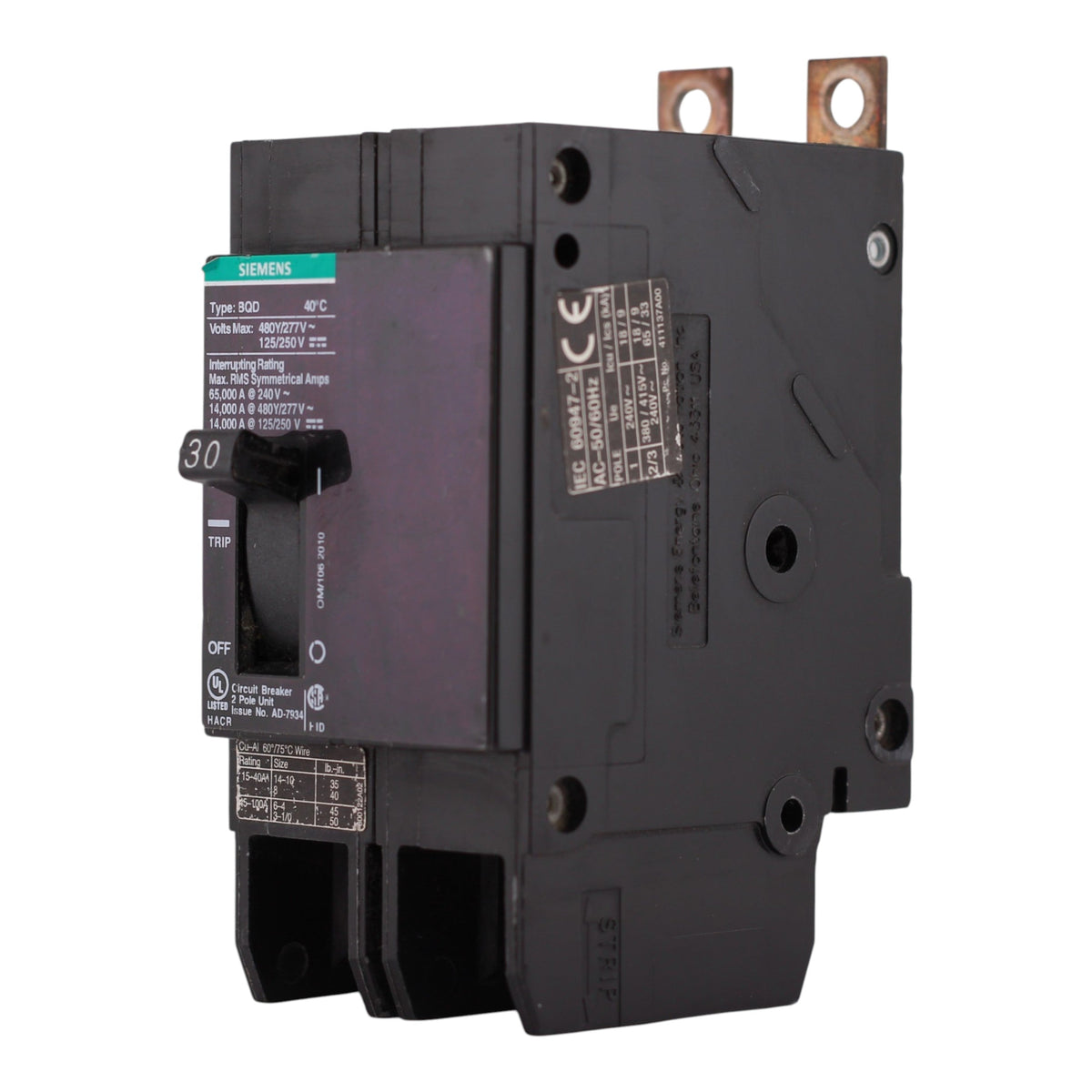 Siemens BQD, BQD230, 30A, 2P, 480V, Bolt-On, Circuit Breaker - Image 2