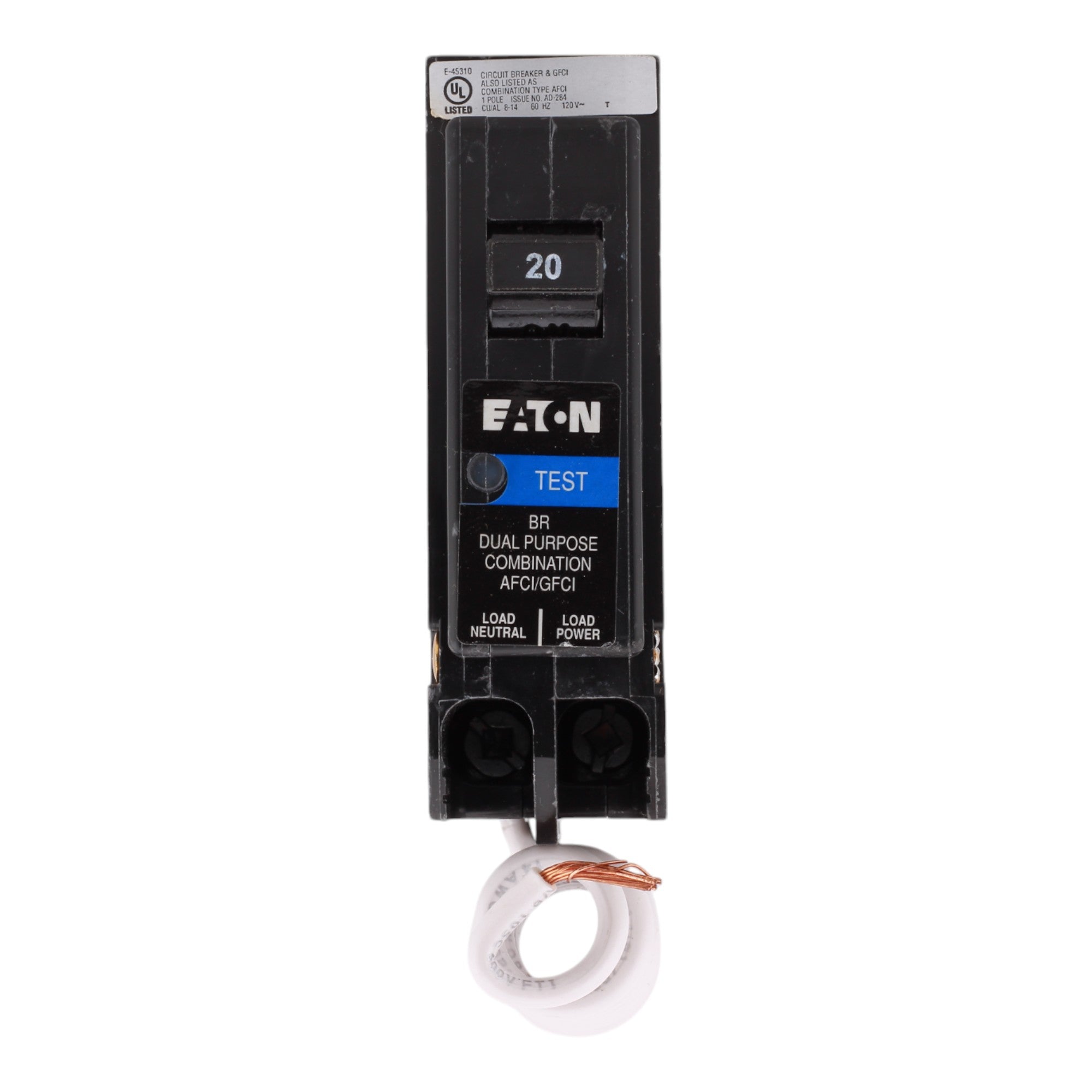 Eaton BR BRHAFGF120 20A 1P 120V AFCI/GFCI Pigtail Neutral Circuit Breaker - Image 2