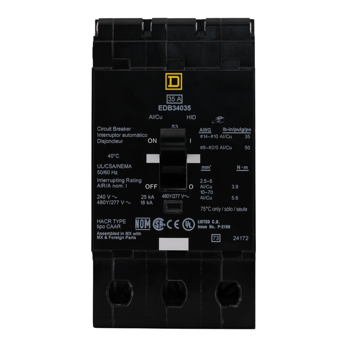 Square D E-Frame EDB34035 35A 3P 480Y/277V Thermal-Magnetic Bolt-On Circuit Breaker - Image 4