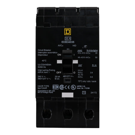 Square D E-Frame EDB34035 35A 3P 480Y/277V Thermal-Magnetic Bolt-On Circuit Breaker - Image 4