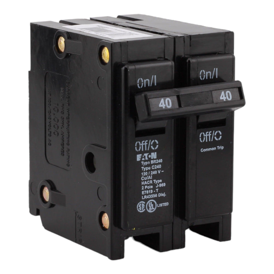 Eaton BR240 Circuit Breaker 40A 120/240V 2-Pole Plug-In Thermal Magnetic Type BR