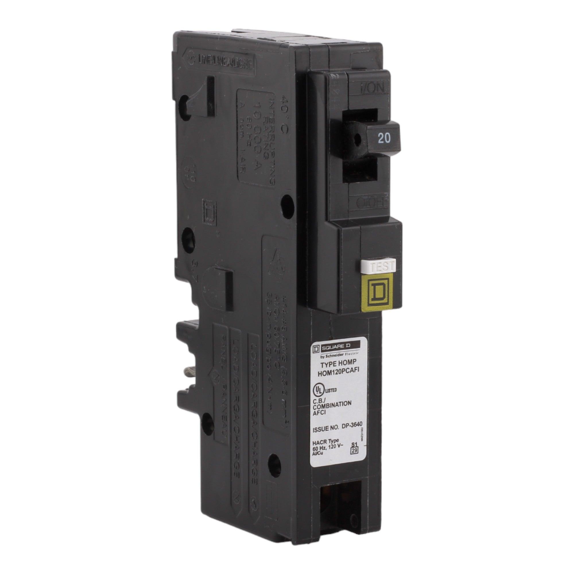 Square D Homeline HOM120PCAFI 20A 1P 120V AFCI Plug on Neutral Circuit Breaker
