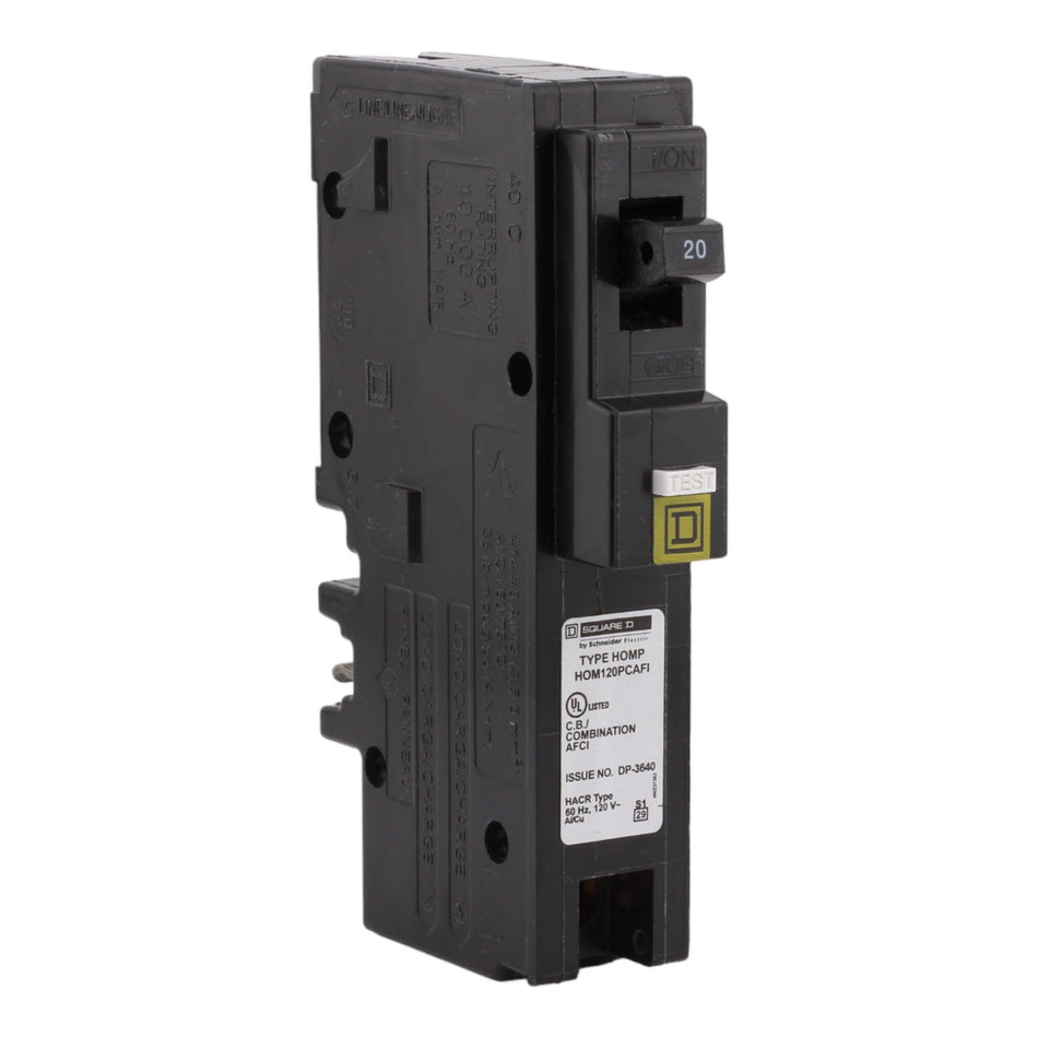 Square D Homeline HOM120PCAFI 20A 1P 120V AFCI Plug on Neutral Circuit Breaker