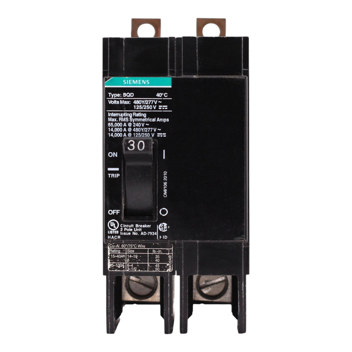 Siemens BQD, BQD230, 30A, 2P, 480V, Bolt-On, Circuit Breaker - Image 3