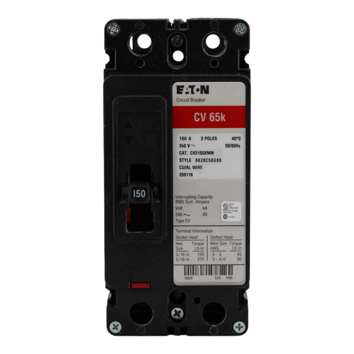 Eaton CV2150XMM 150A 2P 120/240V Main Circuit Breaker - Image 4