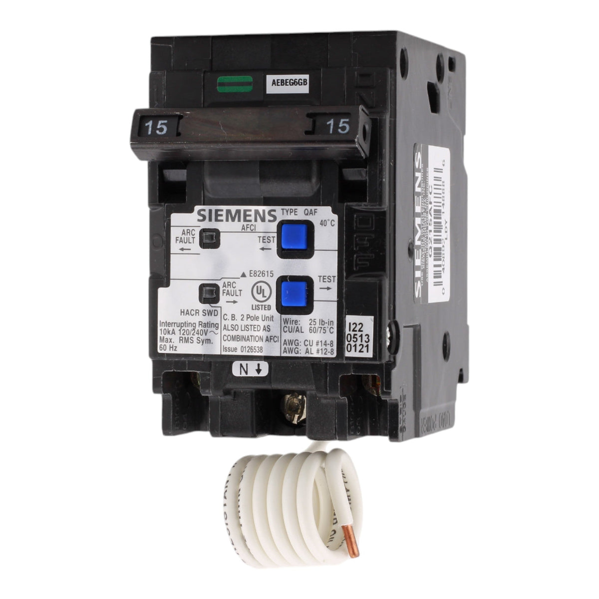 Siemens Q215AFC, 15 Amps, 120/240 Volts, Double Pole, Combination AFCI Circuit Breaker, Plug-In Mount, Pigtail Connection, for Siemens Panels - Image 3