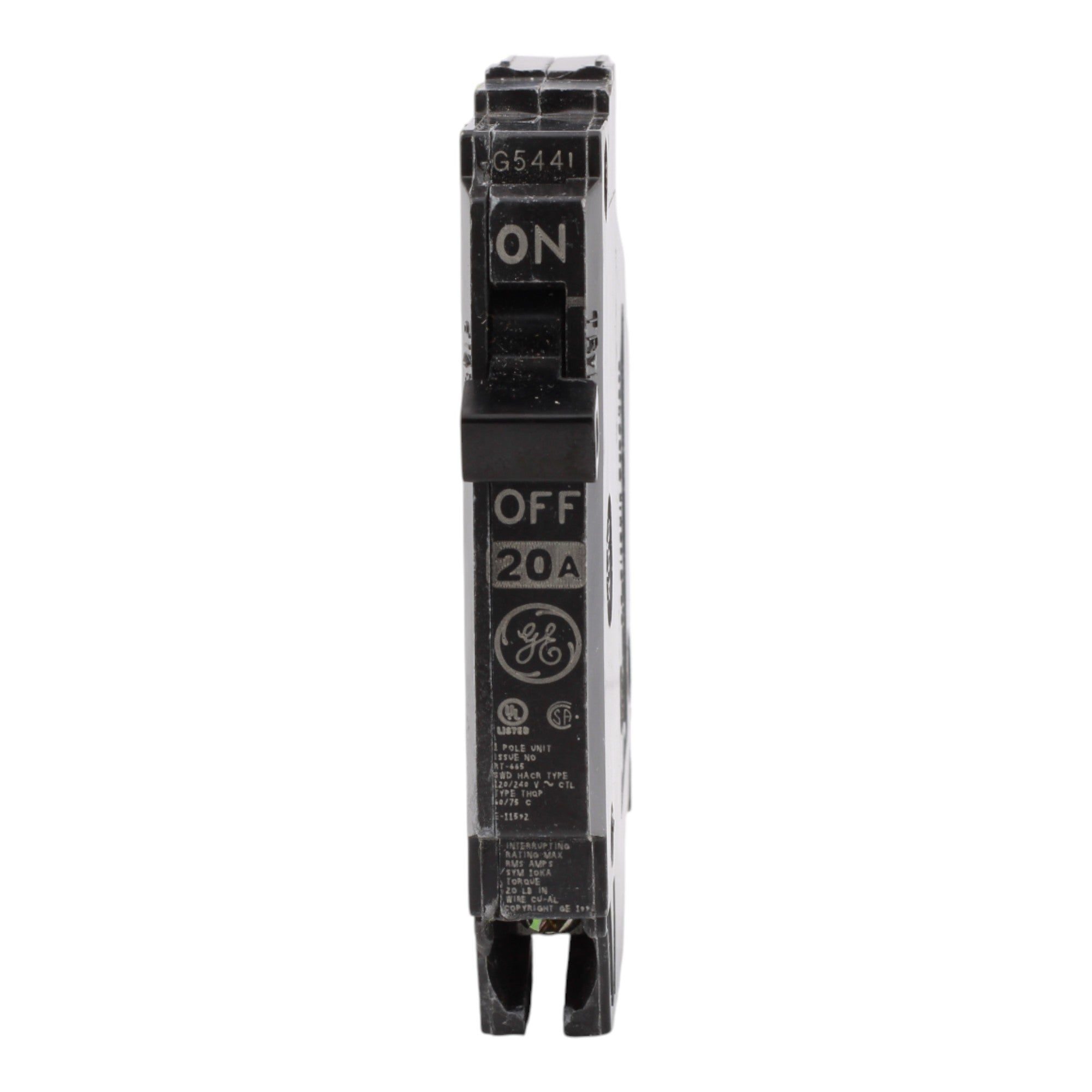 GE THQP120 20 Amp Single-Pole Circuit Breaker - 120/240V, 10kA, Plug-In, UL Listed - Image 2