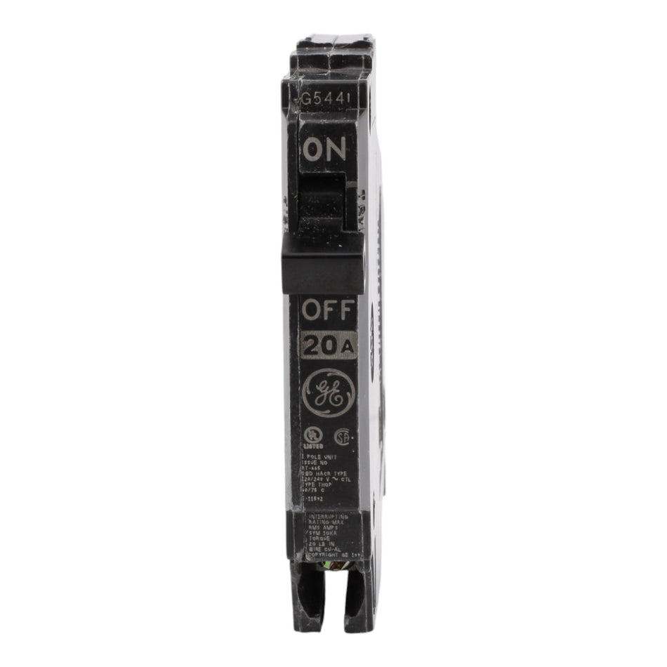 GE THQP120 20 Amp Single-Pole Circuit Breaker - 120/240V, 10kA, Plug-In, UL Listed - Image 2