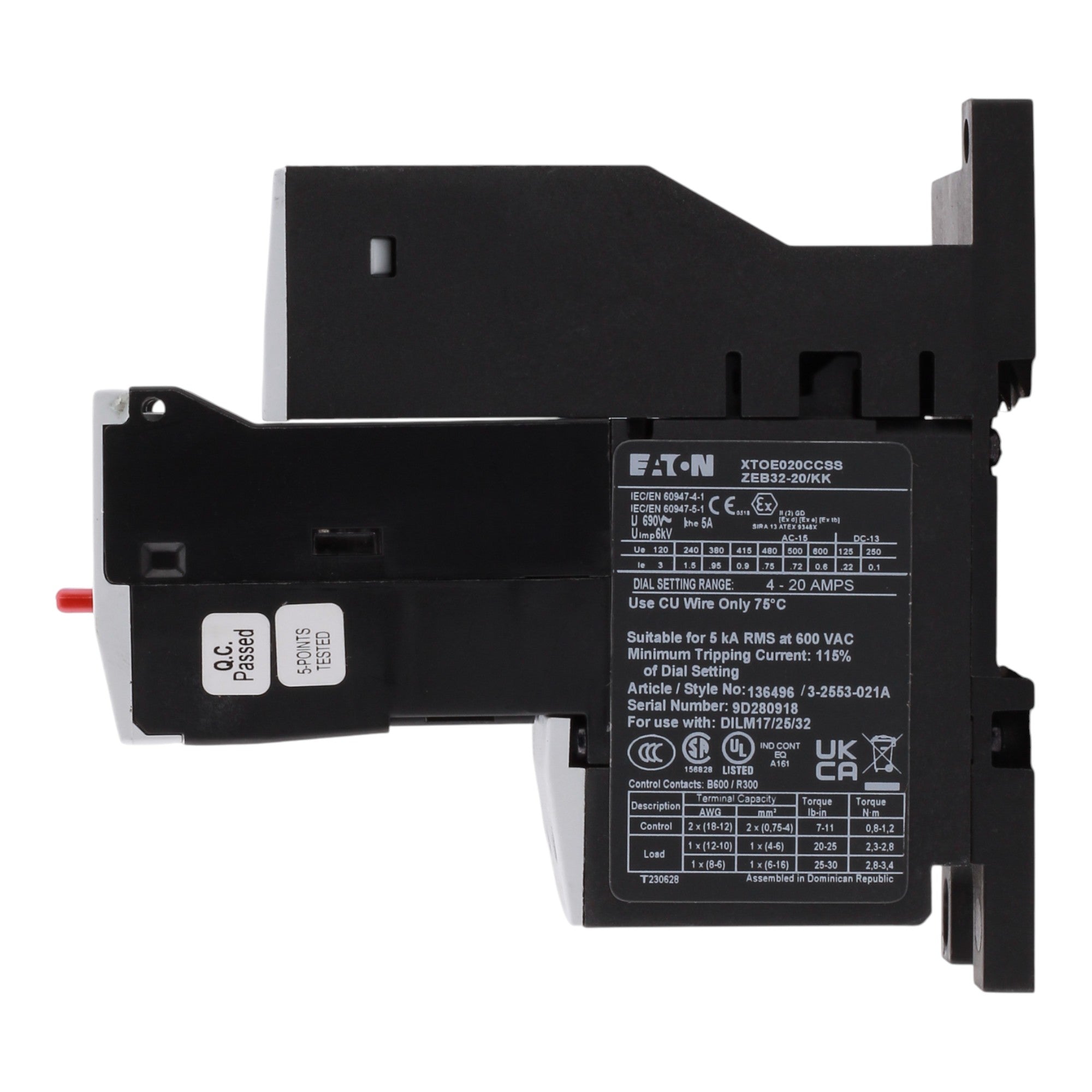 Eaton C440 XTOE020CCSS 4-20A 45mm Electronic Overload Relay - Image 5