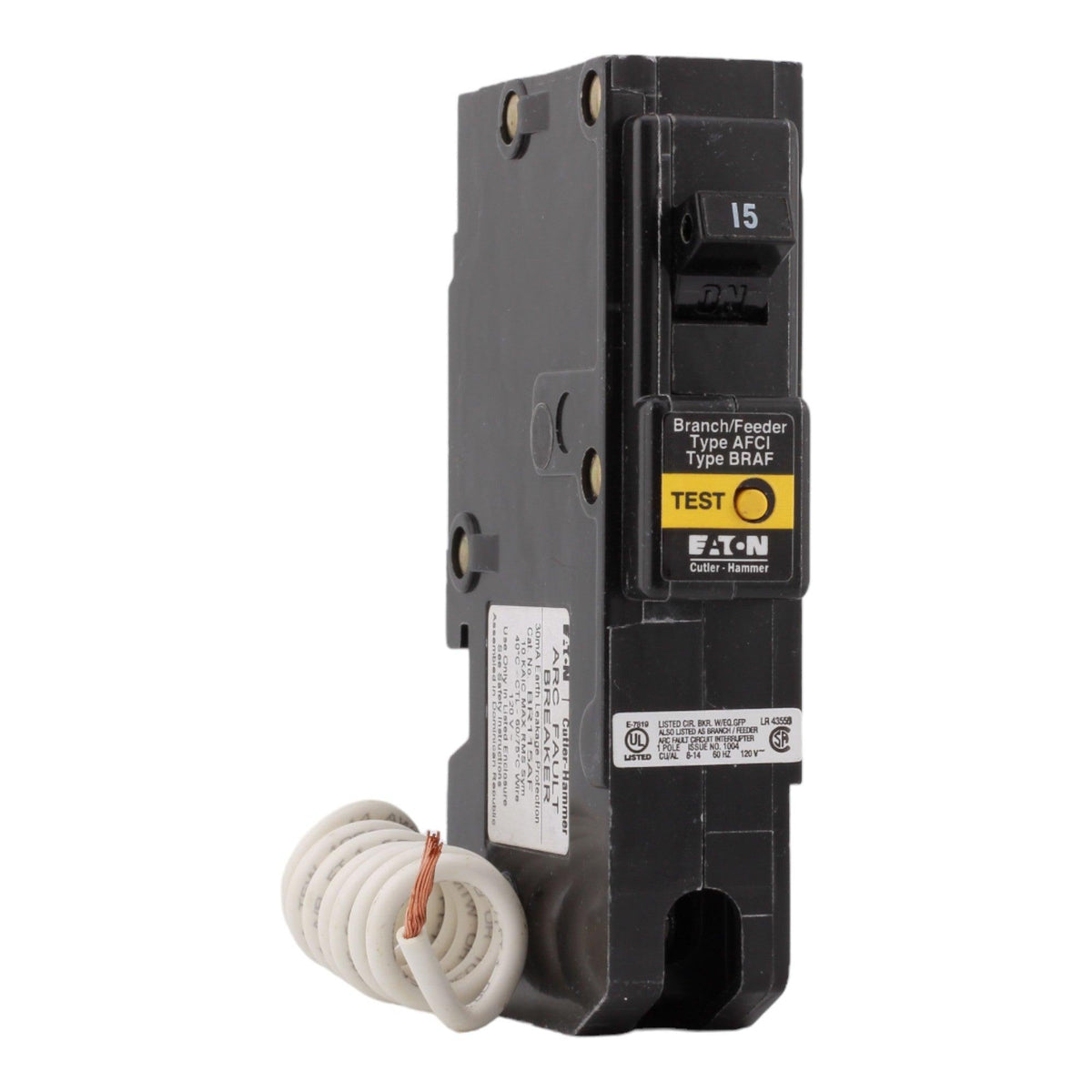 Eaton BR115AF Circuit Breaker 15A 120/240V 1-Pole Pigtail Neutral AFCI Type BR