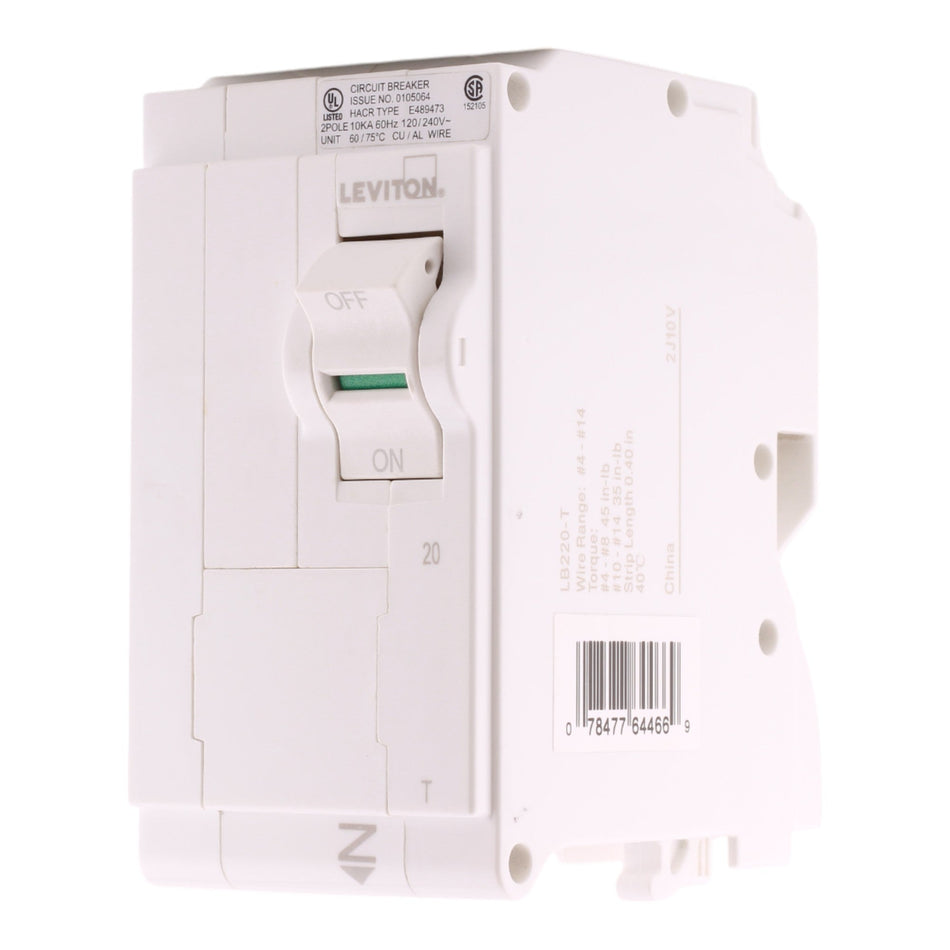 Leviton LB220-T 20A 2P 120/240V Standard Plug-On Neutral Circuit Breaker