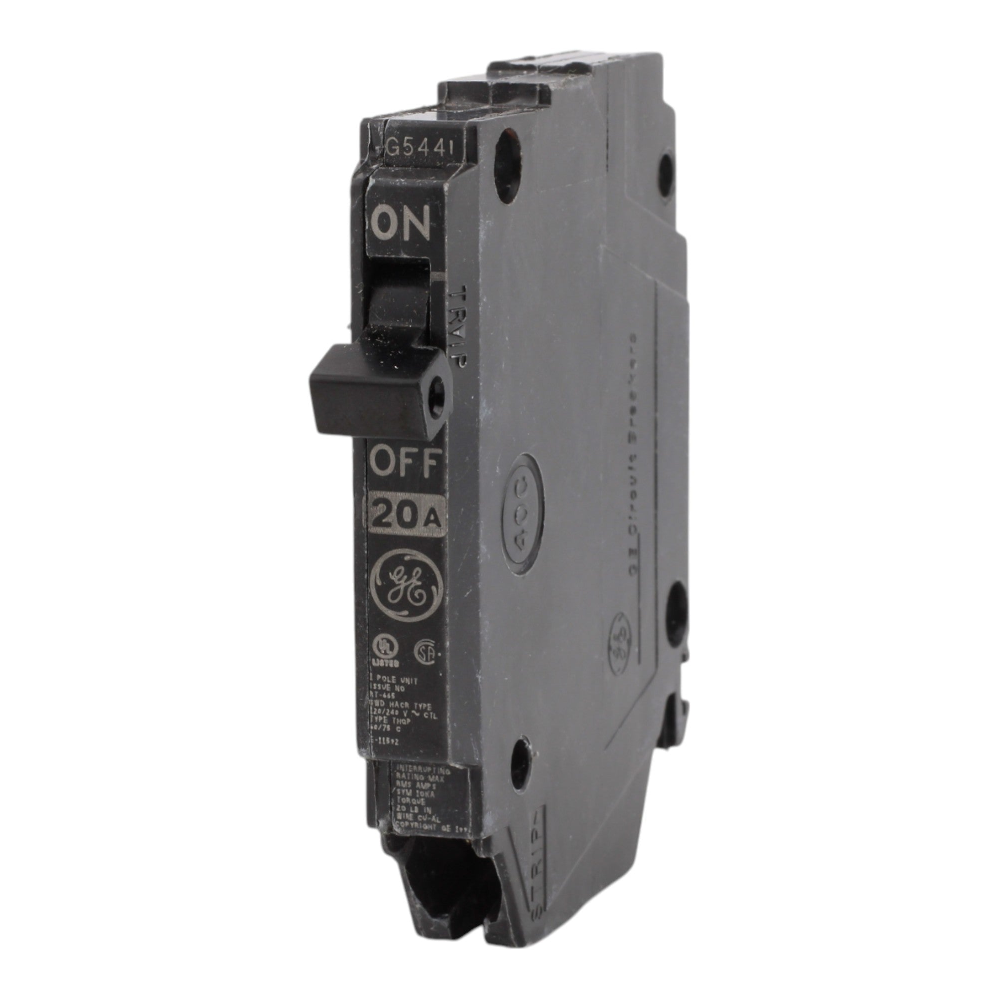 GE THQP120 20 Amp Single-Pole Circuit Breaker - 120/240V, 10kA, Plug-In, UL Listed - Image 3
