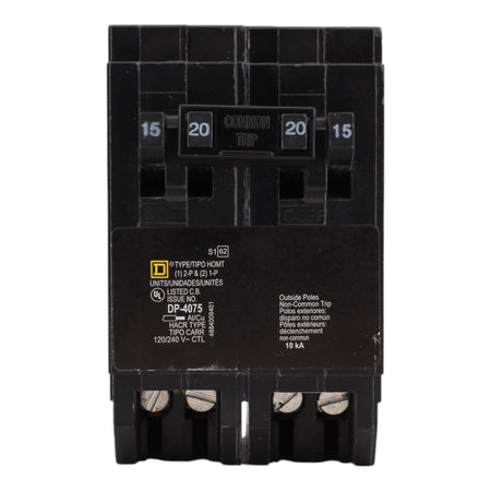 Square D HOMT1515220, 15A/20A, 120/240V, Quad Tandem Circuit Breaker, Plug-In, for Homeline Load Centers