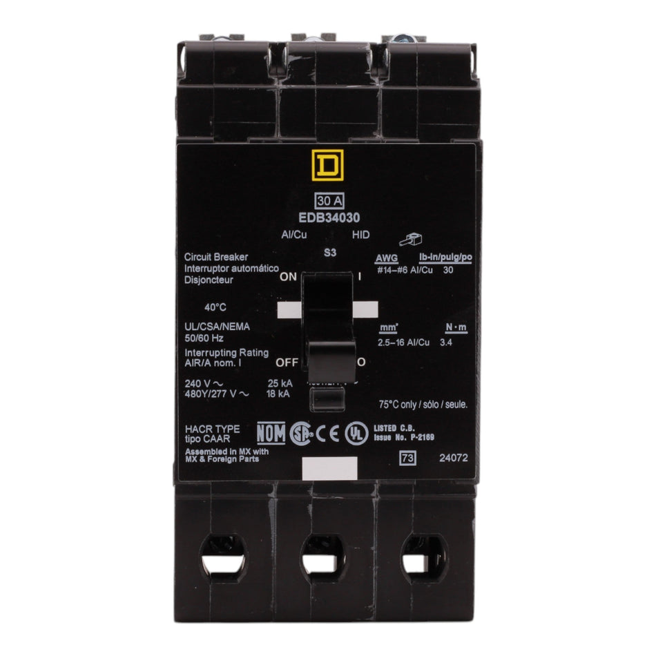 Square D EDB34030 30A 3P 480V Circuit Breaker E-Frame - Image 2