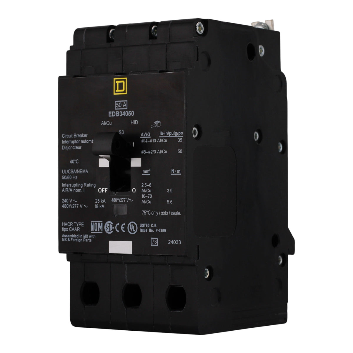 Square D E-Frame EDB34050 50A 3P 480Y/277V Thermal-Magnetic Bolt-On Circuit Breaker - Image 2