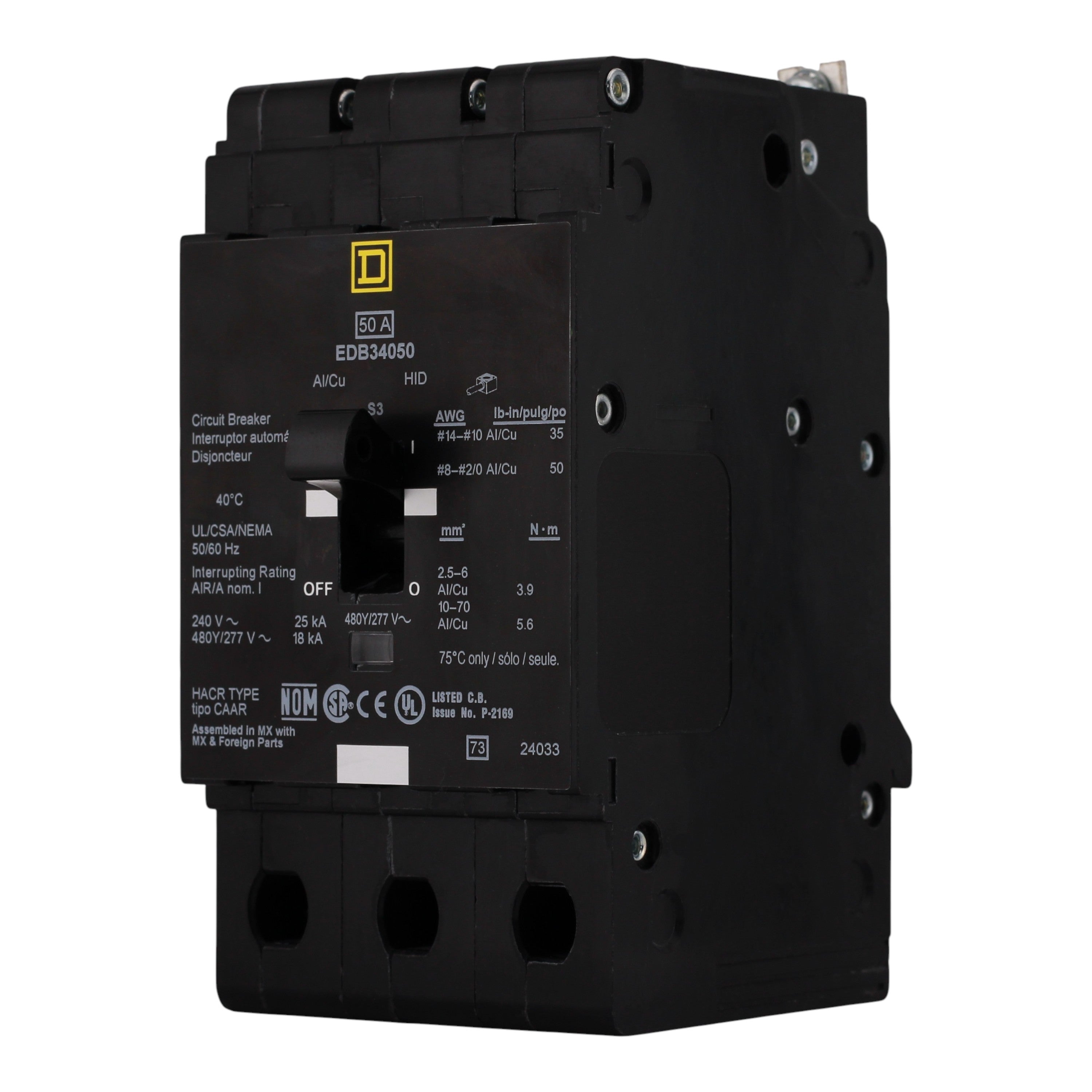 Square D E-Frame EDB34050 50A 3P 480Y/277V Thermal-Magnetic Bolt-On Circuit Breaker - Image 2