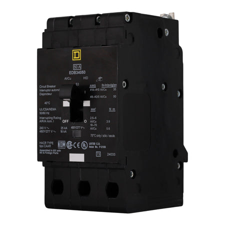 Square D E-Frame EDB34050 50A 3P 480Y/277V Thermal-Magnetic Bolt-On Circuit Breaker - Image 2