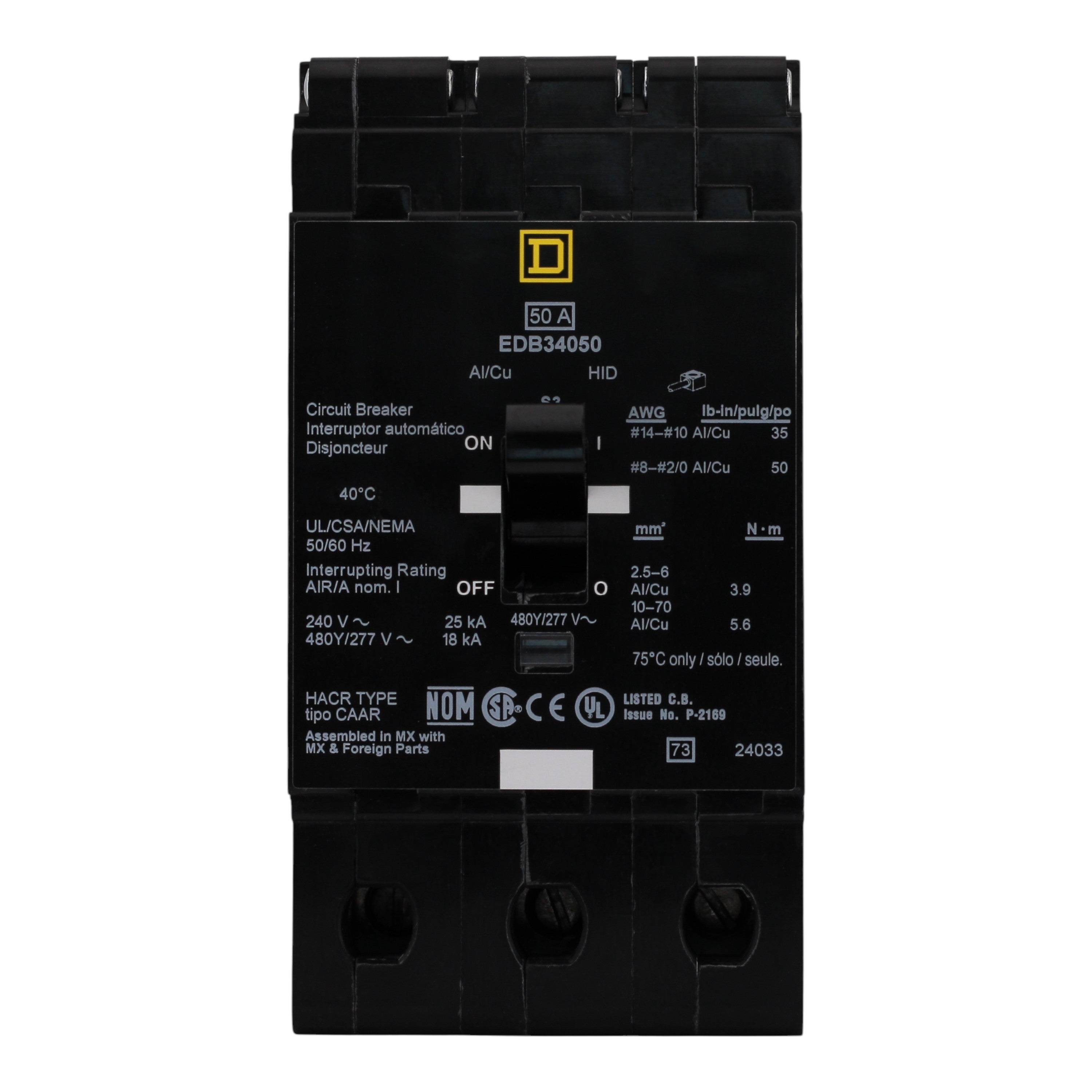 Square D E-Frame EDB34050 50A 3P 480Y/277V Thermal-Magnetic Bolt-On Circuit Breaker - Image 4