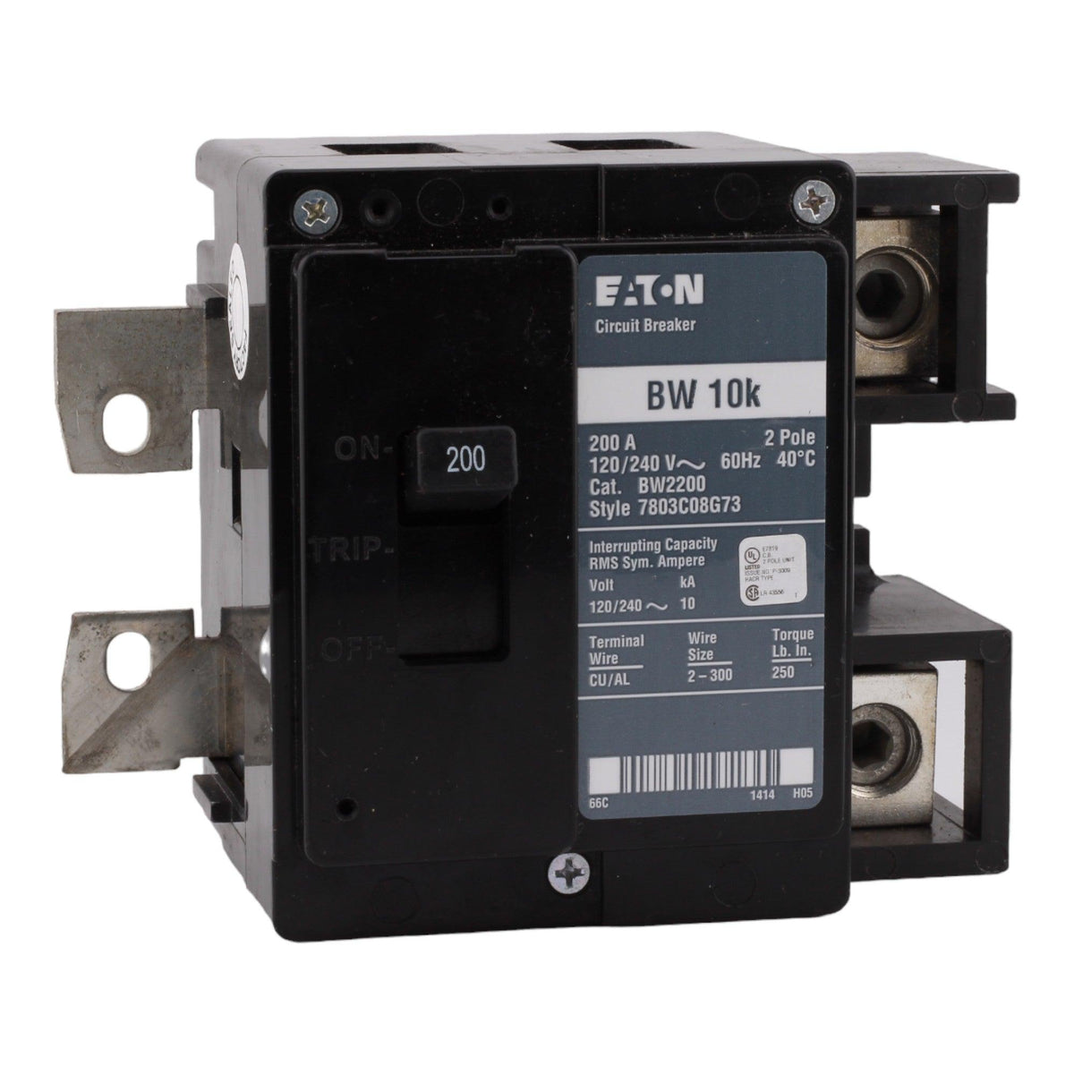 Eaton BW2200 200 Amp Double Pole Main Bolt-On Circuit Breaker - 120/240V, UL Listed - Image 3