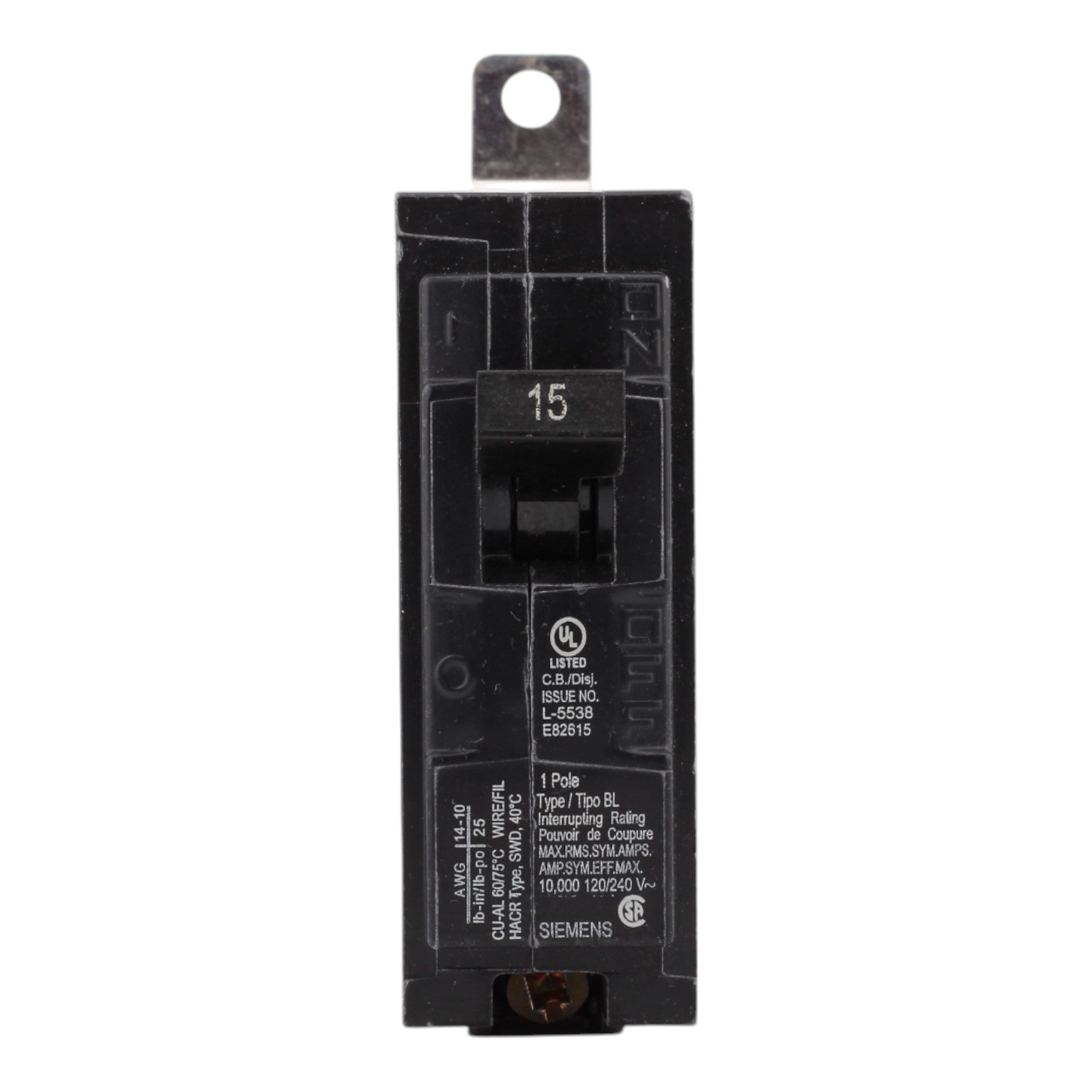 Siemens B115 15 Amps 120 Volts Single Pole Thermal Magnetic Circuit Breaker, Bolt-On Mount, For Siemens Panels - Image 2