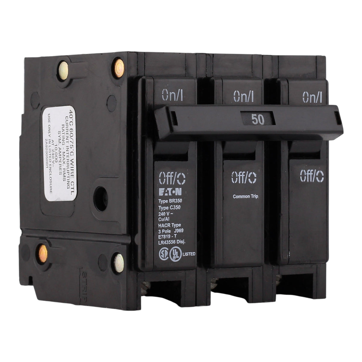 Eaton BR350 50A 3P 240V Thermal Magnetic Plug-On Circuit Breaker