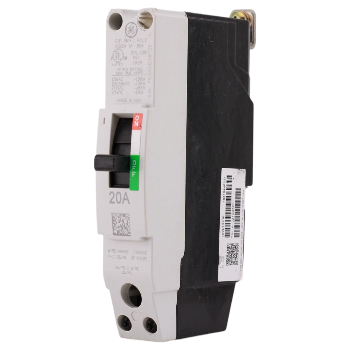 GE TEY, TEYL1020B, 20A, 1P, 480/277V, 65kAIC, Bolt-On, Lighting Panel Circuit Breaker - Image 3