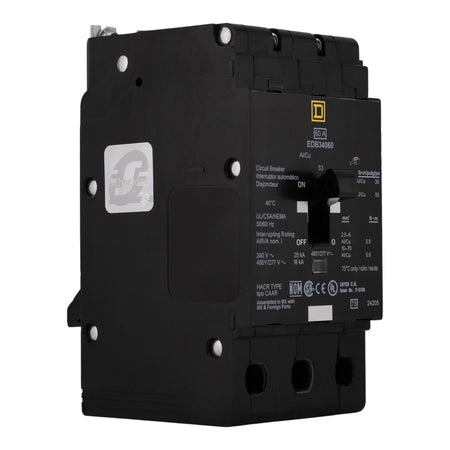 Square D E-Frame EDB34060 60A 3P 480Y/277V Thermal-Magnetic Bolt-On Circuit Breaker