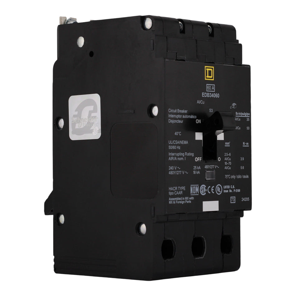 Square D E-Frame EDB34060 60A 3P 480Y/277V Thermal-Magnetic Bolt-On Circuit Breaker