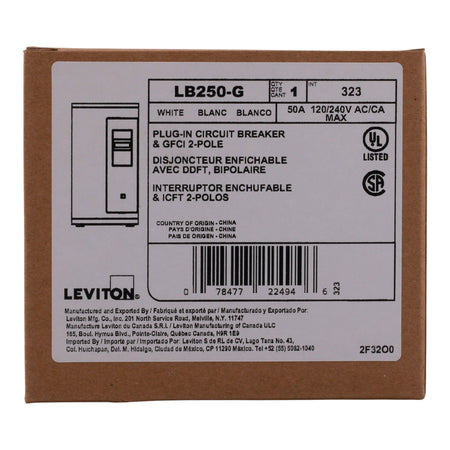 Leviton LB250-G 50A 2P 120/240V GFCI Plug-On Neutral Circuit Breaker - Image 3