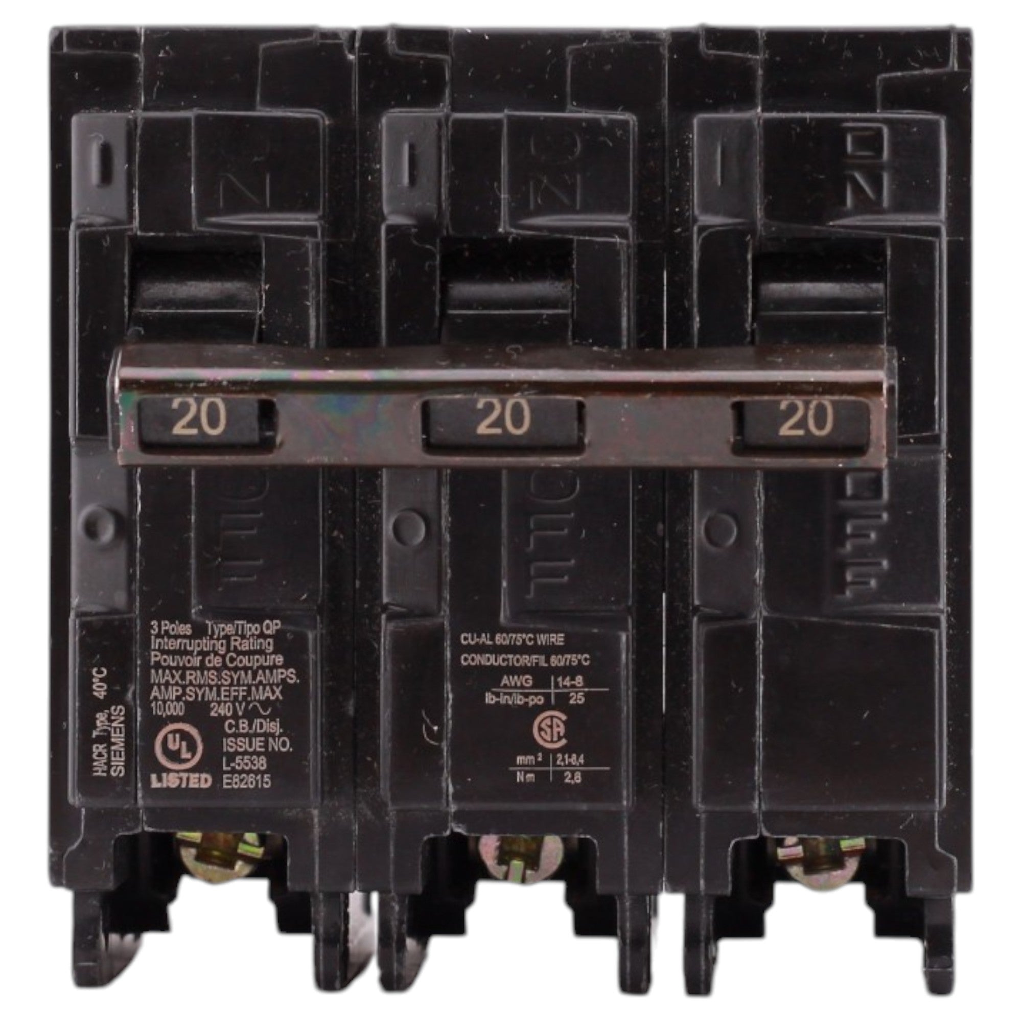 Siemens Q, Q320, 20A, 3P, 240V, Plug-In, Circuit Breaker - Image 2