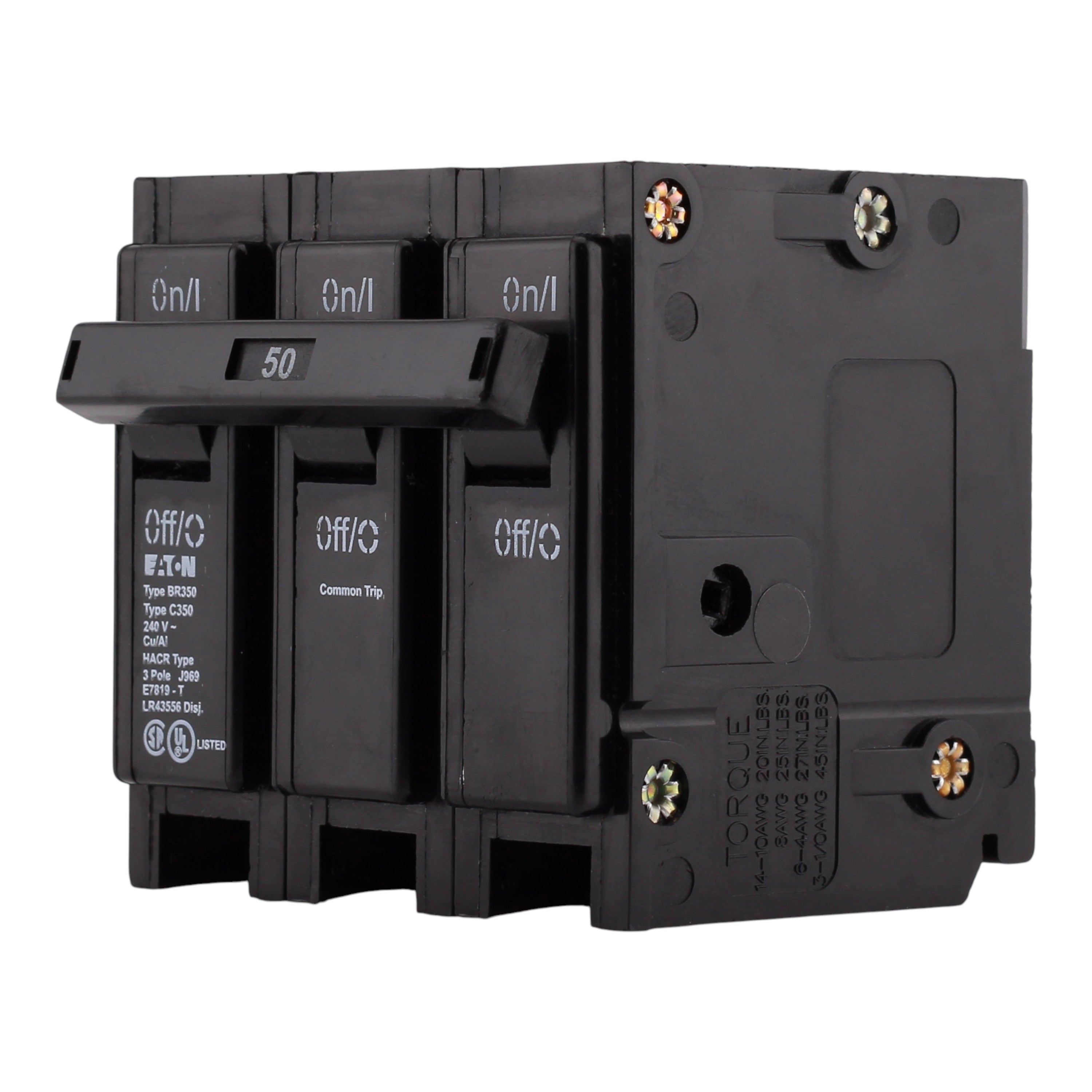 Eaton BR350 50A 3P 240V Thermal Magnetic Plug-On Circuit Breaker - Image 2