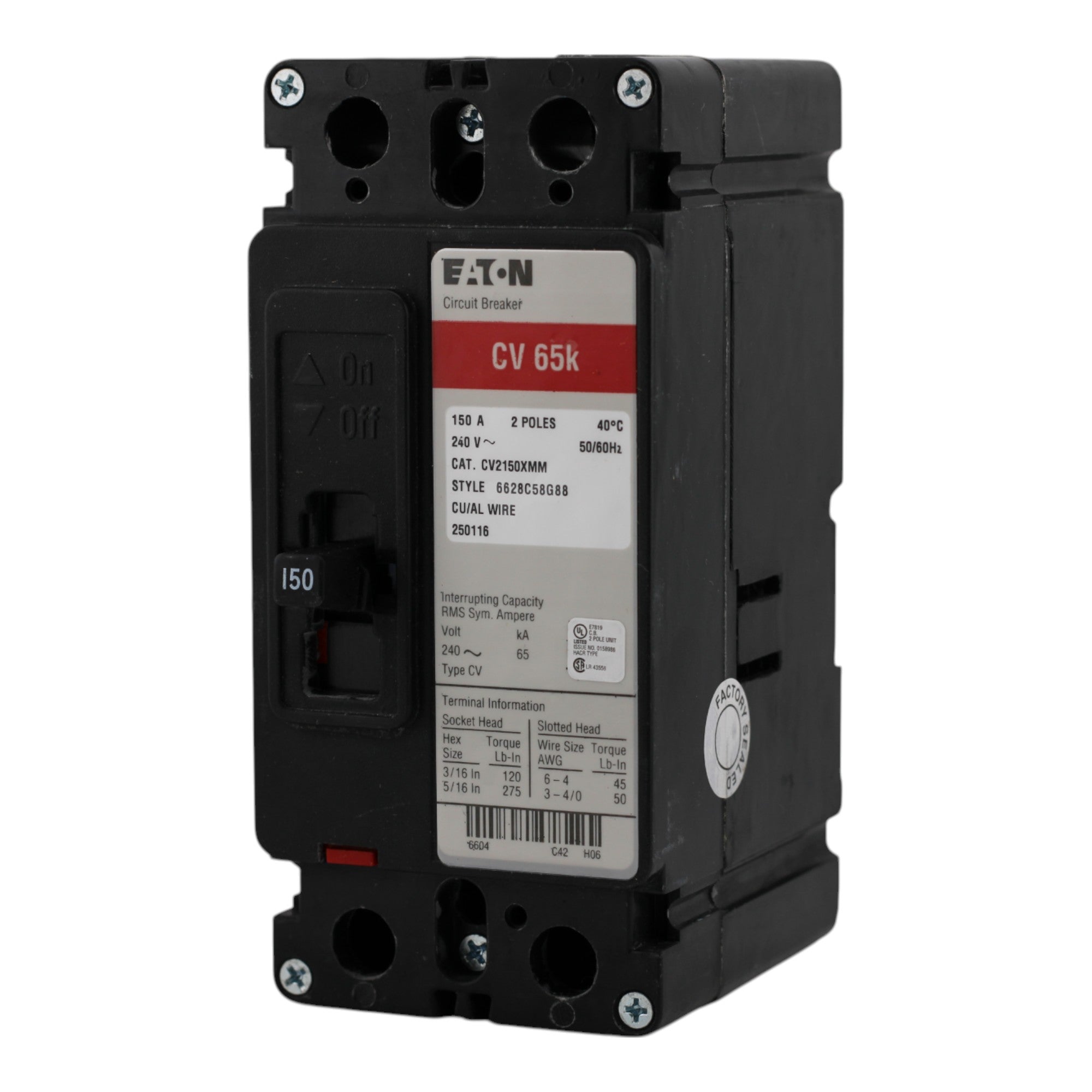 Eaton CV2150XMM 150A 2P 120/240V Main Circuit Breaker - Image 8