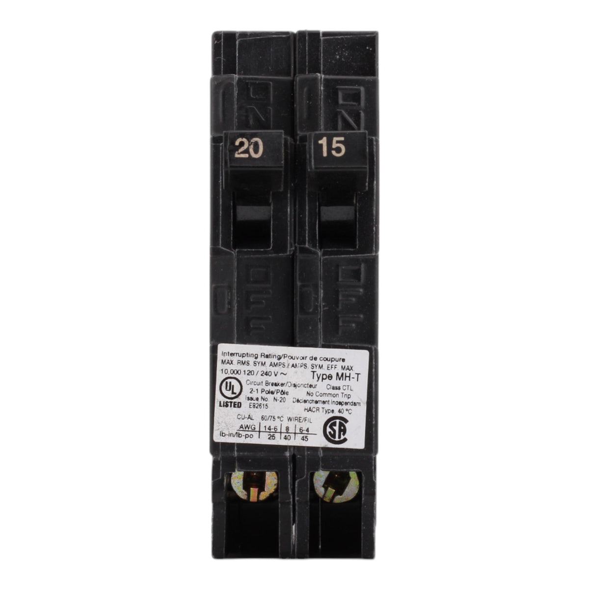 Murray MP2015 20/15A 120V 1-Pole Duplex Thermal Magnetic Circuit Breaker, Compatible with Murray and Siemens Load Centers - Image 2