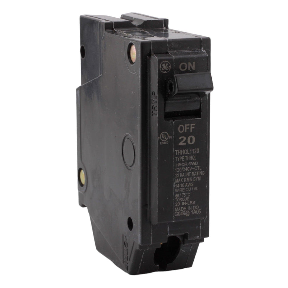GE THHQL1120 20 Amp Single-Pole Circuit Breaker - 120/240V, 10kA, Plug-in