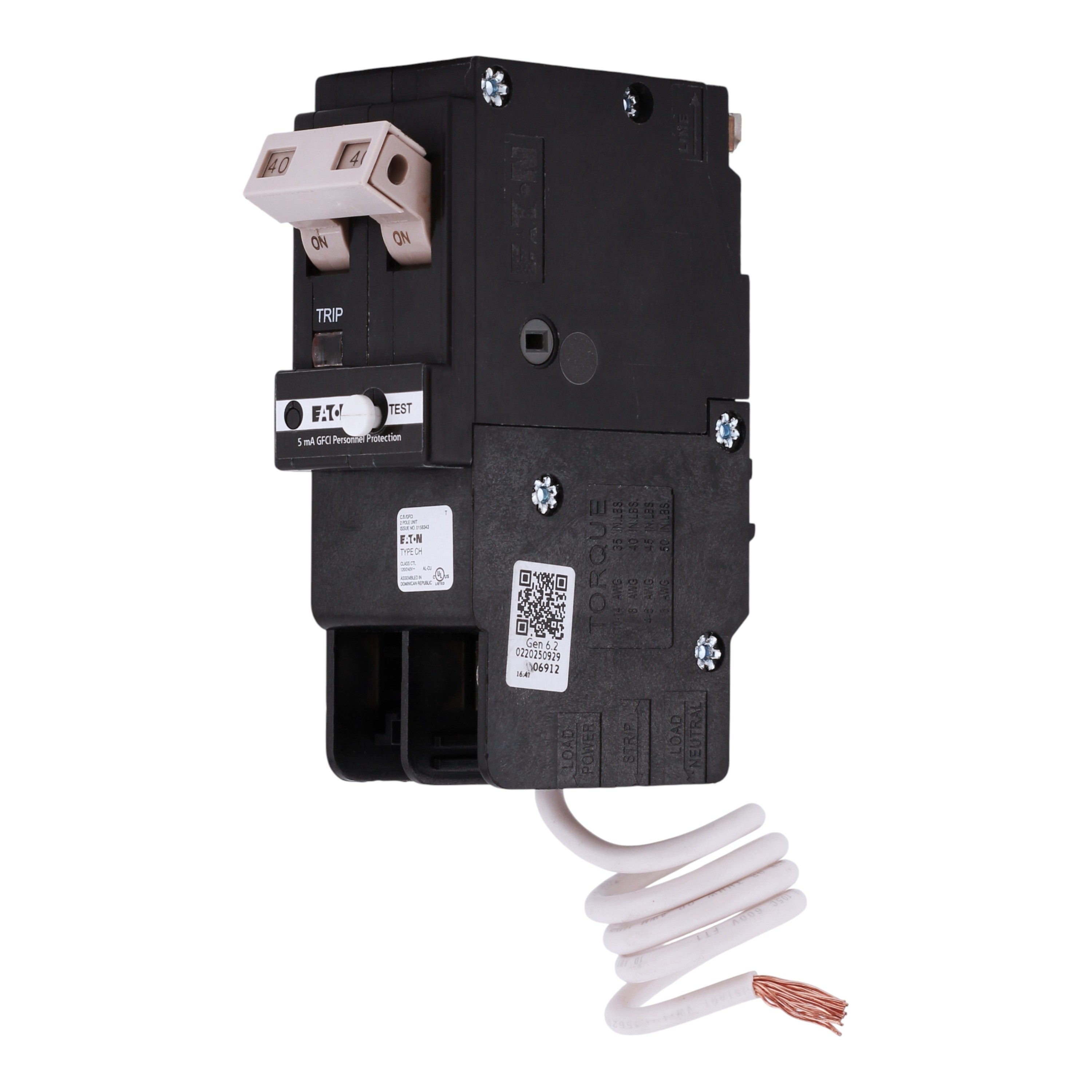 Eaton CH CHFN240GF 40A 2P 120/240V GFCI Pigtail Neutral Circuit Breaker - Image 2