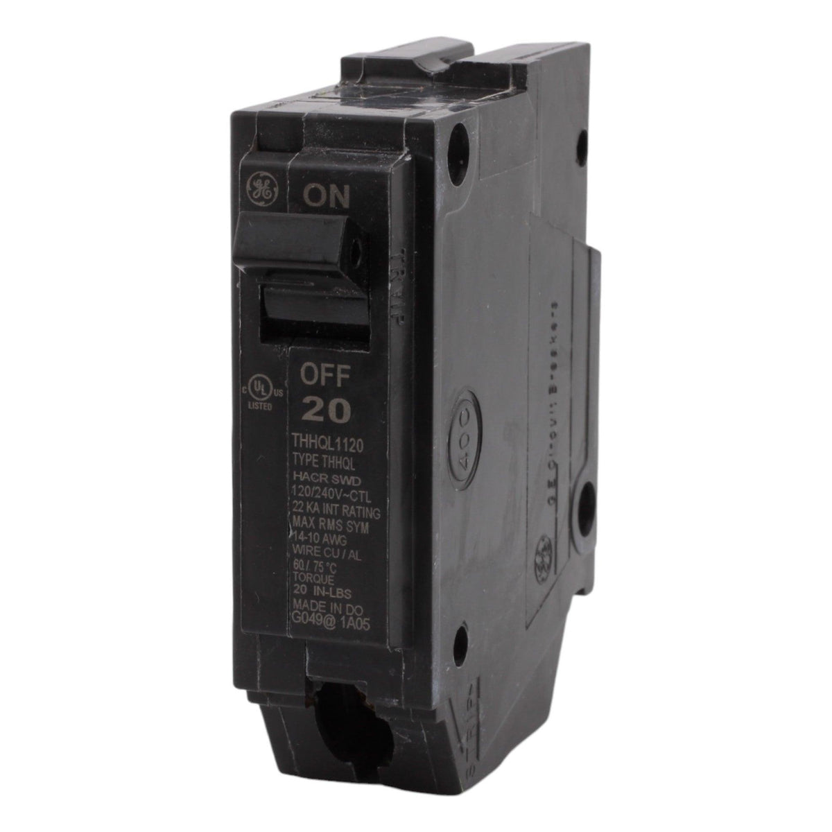 GE THHQL1120 20 Amp Single-Pole Circuit Breaker - 120/240V, 10kA, Plug-in - Image 3