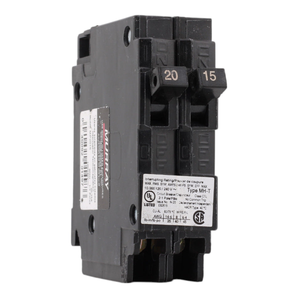Murray MP2015 20/15A 120V 1-Pole Duplex Thermal Magnetic Circuit Breaker, Compatible with Murray and Siemens Load Centers