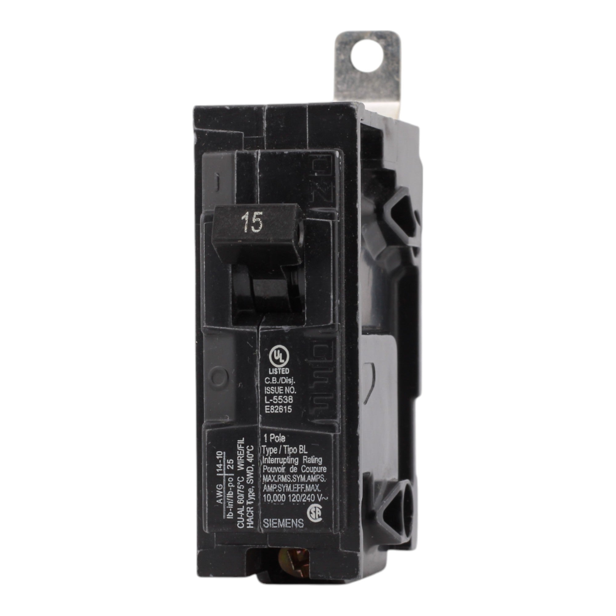 Siemens B115 15 Amps 120 Volts Single Pole Thermal Magnetic Circuit Breaker, Bolt-On Mount, For Siemens Panels - Image 3